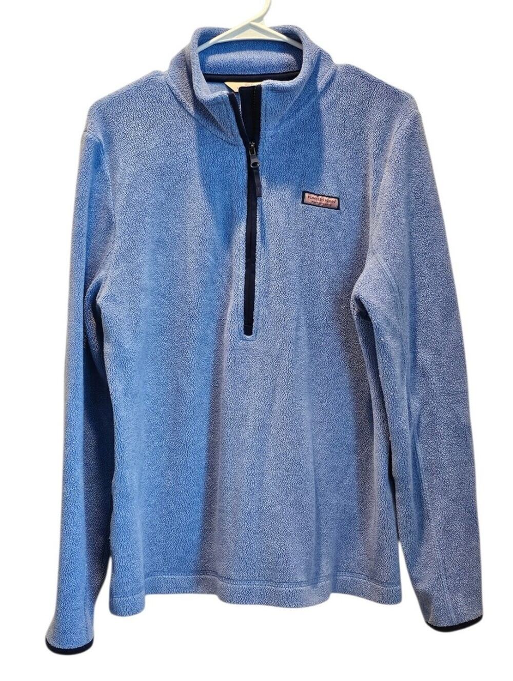 Vineyard Vines Sky Blue Full-Zip Fleece Pullover with Navy Trim Large